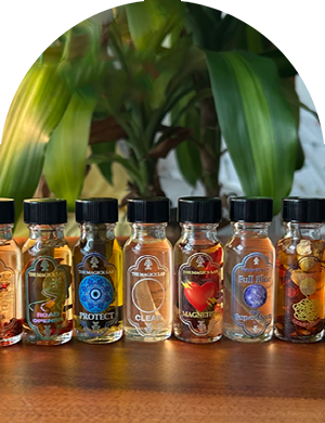 The Magick Lab’s full line of handmade conjure oils on Etsy, crafted in small batches and charged with astrological timing. Includes oils for love, money, protection, road opening, uncrossing, evil eye, High John, Venus, third eye, moon magic, and more. Each bottle contains botanicals, crystals, or curios chosen for spiritual power—used in rituals, spellwork, anointing, and intention setting across magical traditions.